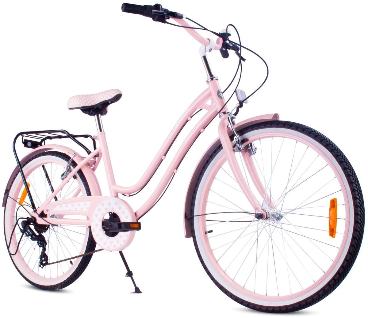 Heart Bike Kinderfiets 24 inch meisjes van 8 tot 12 jaar, Roze, Fiets voor een meisje met 7 versnellingen, bagagedrager, metalen spatborden, V-brake, kettingkast Kinderfiets kopen online