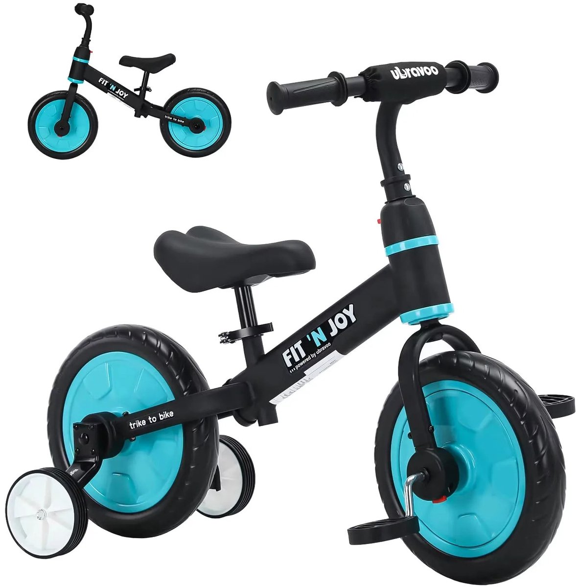 J-Mart Kinderfiets met Zijwieltjes - 3 in 1 Loopfiets - Afneembare Zijwieltjes - Verstelbaar Zadel - Tot 30kg - 2 tot 4 Jaar Kinderfiets kopen online