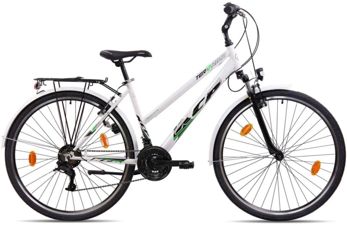 leader kcp terrion damesfiets 26 inch trekkingfiets 18 versnellingen shimano tourfiets framemaat 48 cm wit zwart