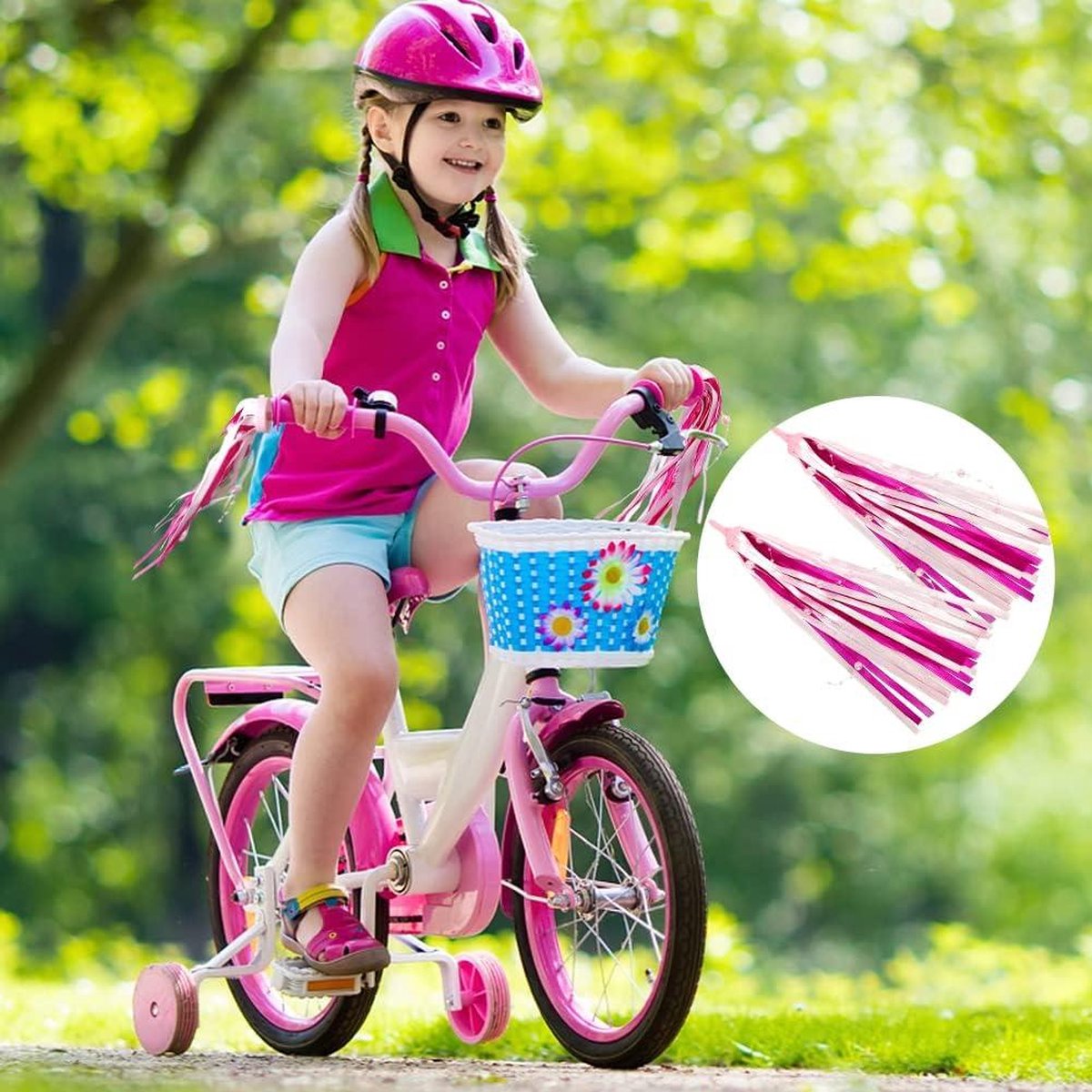 luchtslangen decoratieve fiets streamer roze kinderfiets lint stuur kwasten meisjes fiets wimpel vlag kinderfiets decoratie
