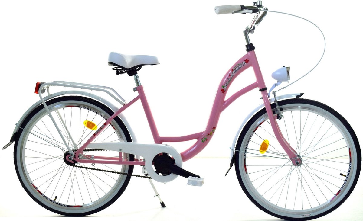 meisjesfiets 24 inch robuust wit roze dallas bike
