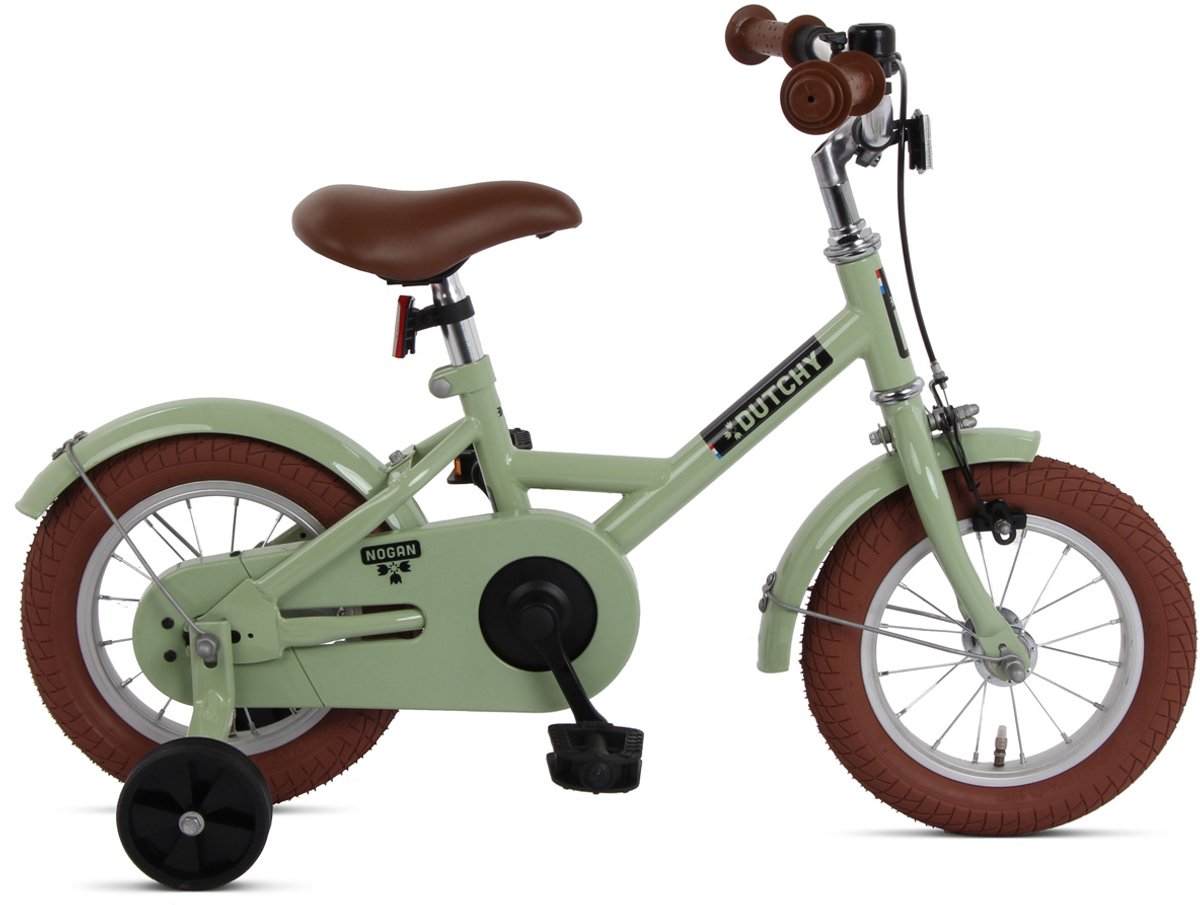 nogan dutchy kinderfiets 12 inch met zijwieltjes verstelbaar stuur zadel terugtraprem v brake groen