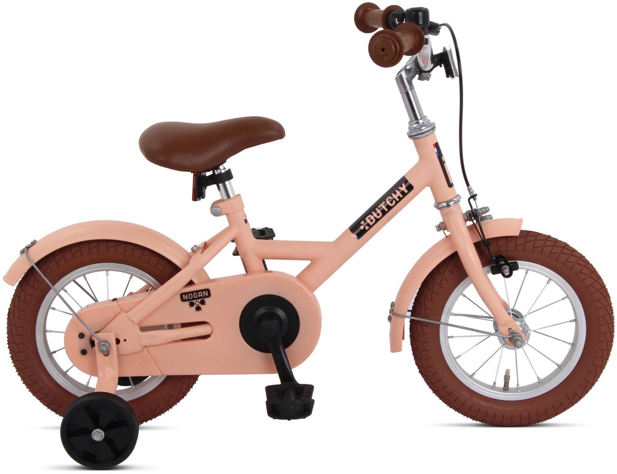 Nogan Dutchy Kinderfiets 12 Inch - Met Zijwieltjes - Verstelbaar Stuur & Zadel - Terugtraprem & V-Brake - Mat Roze Kinderfiets kopen online