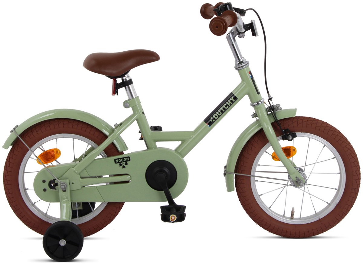 Nogan Dutchy Kinderfiets 14 Inch - Met Zijwieltjes - Verstelbaar Stuur & Zadel - Terugtraprem & V-Brake - Groen Kinderfiets kopen online