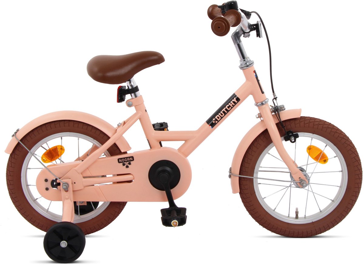 Nogan Dutchy Kinderfiets 14 Inch - Met Zijwieltjes - Verstelbaar Stuur & Zadel - Terugtraprem & V-Brake - Mat Roze Kinderfiets kopen online