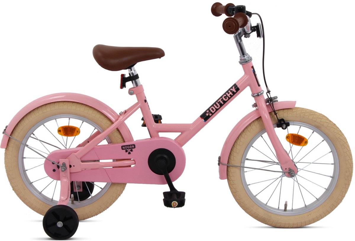 Nogan Dutchy Kinderfiets 16 Inch - Met Zijwieltjes - Verstelbaar Stuur & Zadel - Terugtraprem & V-Brake - Glans Roze Kinderfiets kopen online