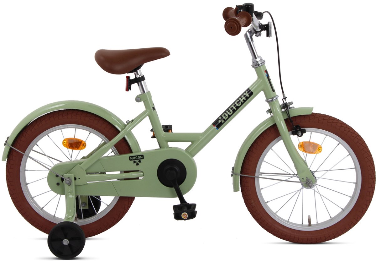 Nogan Dutchy Kinderfiets 16 Inch - Met Zijwieltjes - Verstelbaar Stuur & Zadel - Terugtraprem & V-Brake - Groen Kinderfiets kopen online