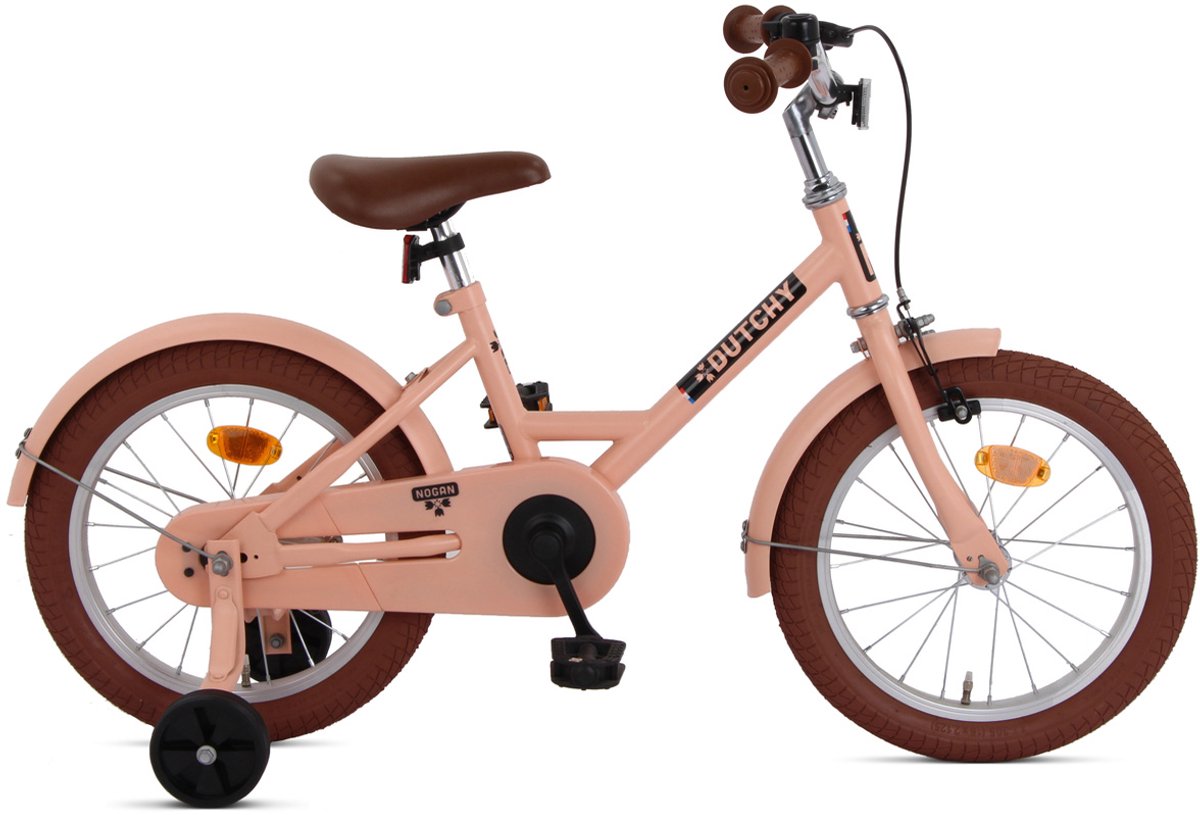 Nogan Dutchy Kinderfiets 16 Inch - Met Zijwieltjes - Verstelbaar Stuur & Zadel - Terugtraprem & V-Brake - Mat Roze Kinderfiets kopen online