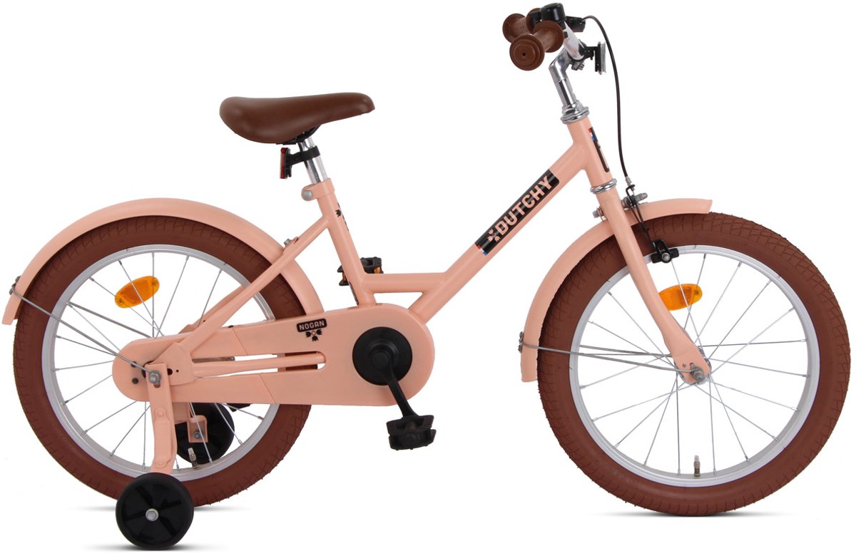 Nogan Dutchy Kinderfiets 18 Inch - Met Zijwieltjes - Verstelbaar Stuur & Zadel - Terugtraprem & V-Brake - Mat Roze Kinderfiets kopen online