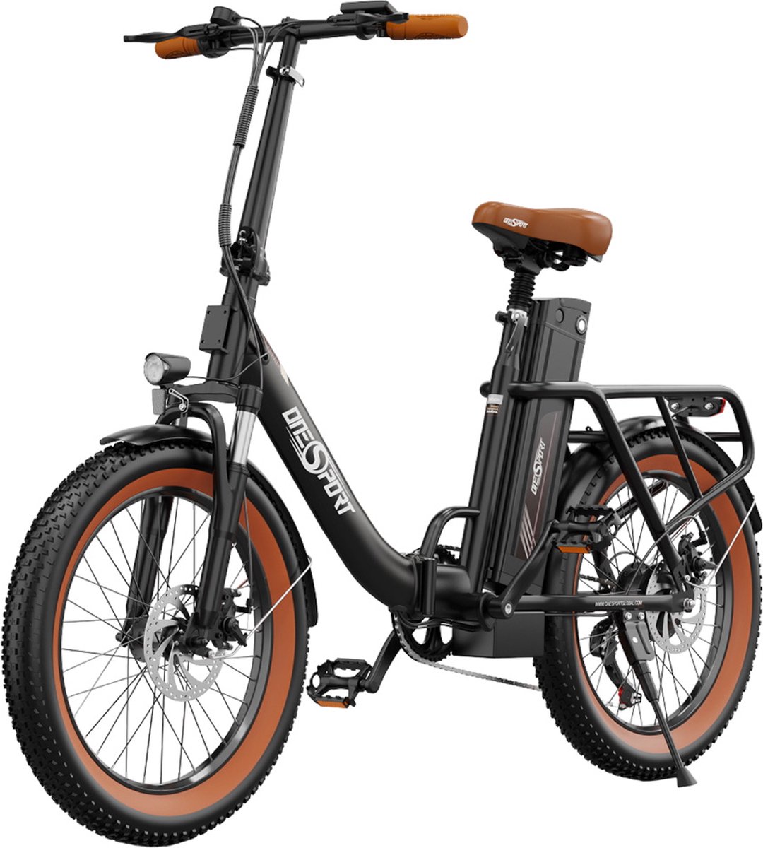 ONESPORT OT16 elektrische fiets 20*3.0 inch banden, 48V 17Ah accu 25km/h max snelheid 3 rijmodi 7 versnellingen schijfremmen - zwart & bruin Fiets (elektrisch) kopen online
