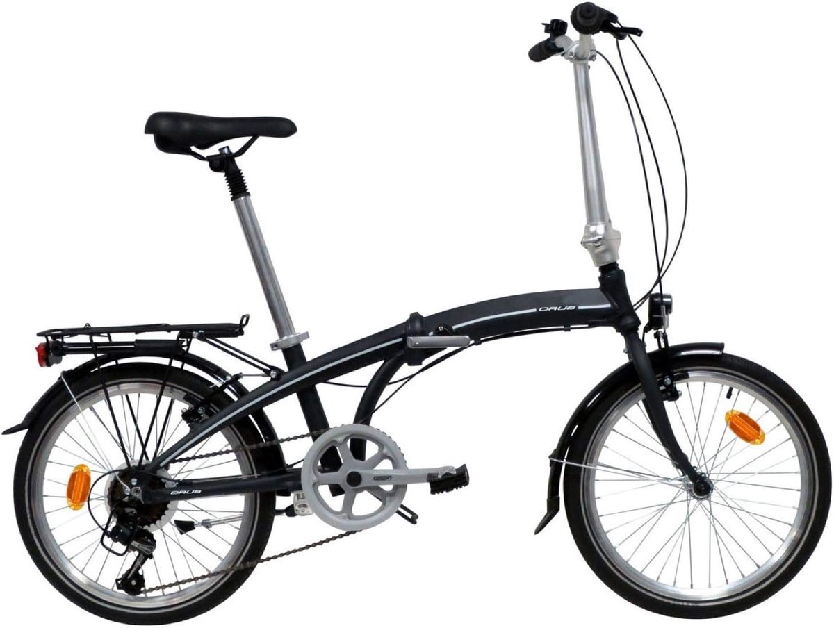 orus crivit folding 7 speed vouwfiets 20 inch lichtgewicht aluminium 7 versnellingen mat zwart incl opbergtas handpomp