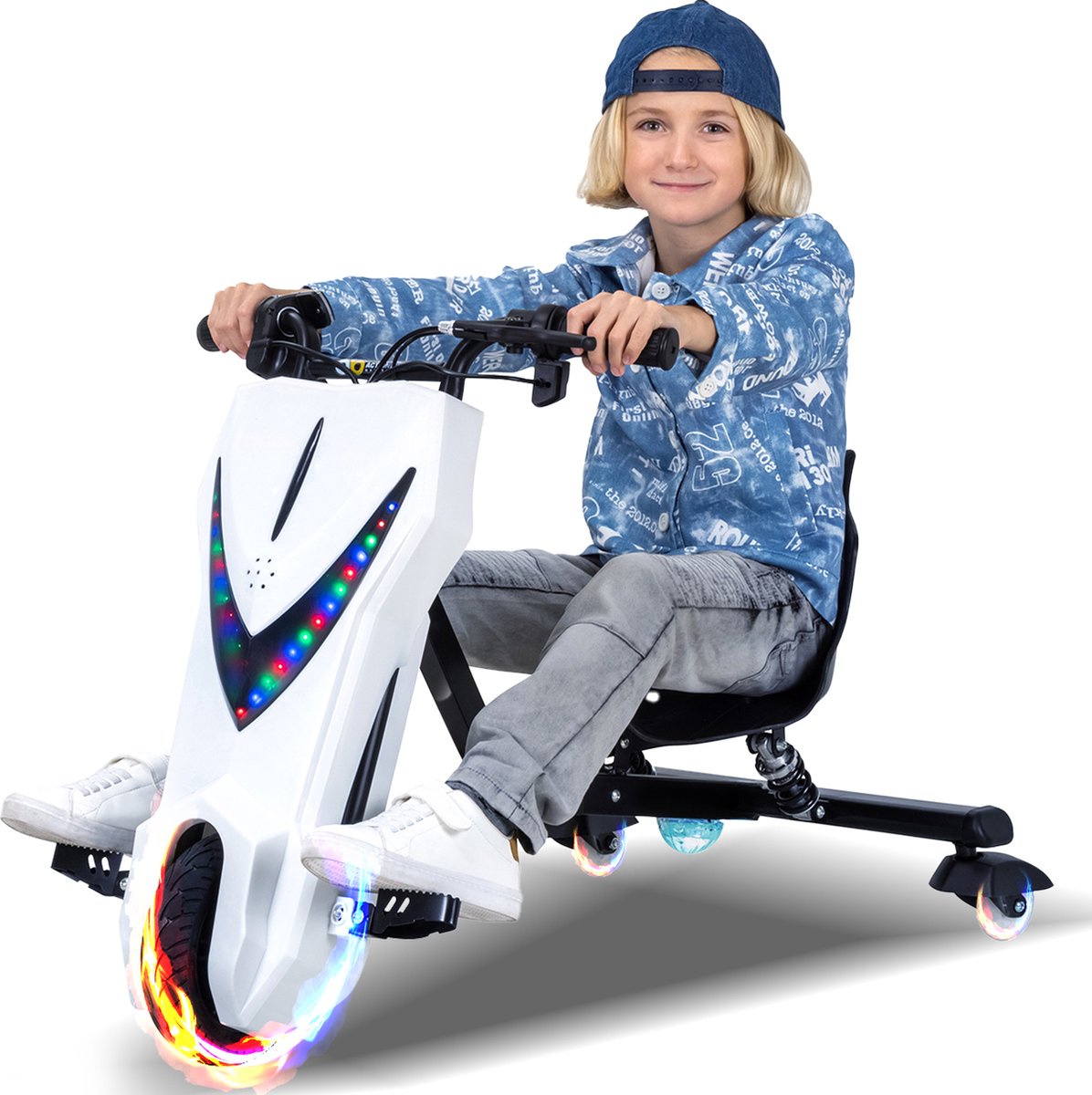play on elektrische drift trike wit incl bluetooth speakers led verlichting 15 20km h drifttrike