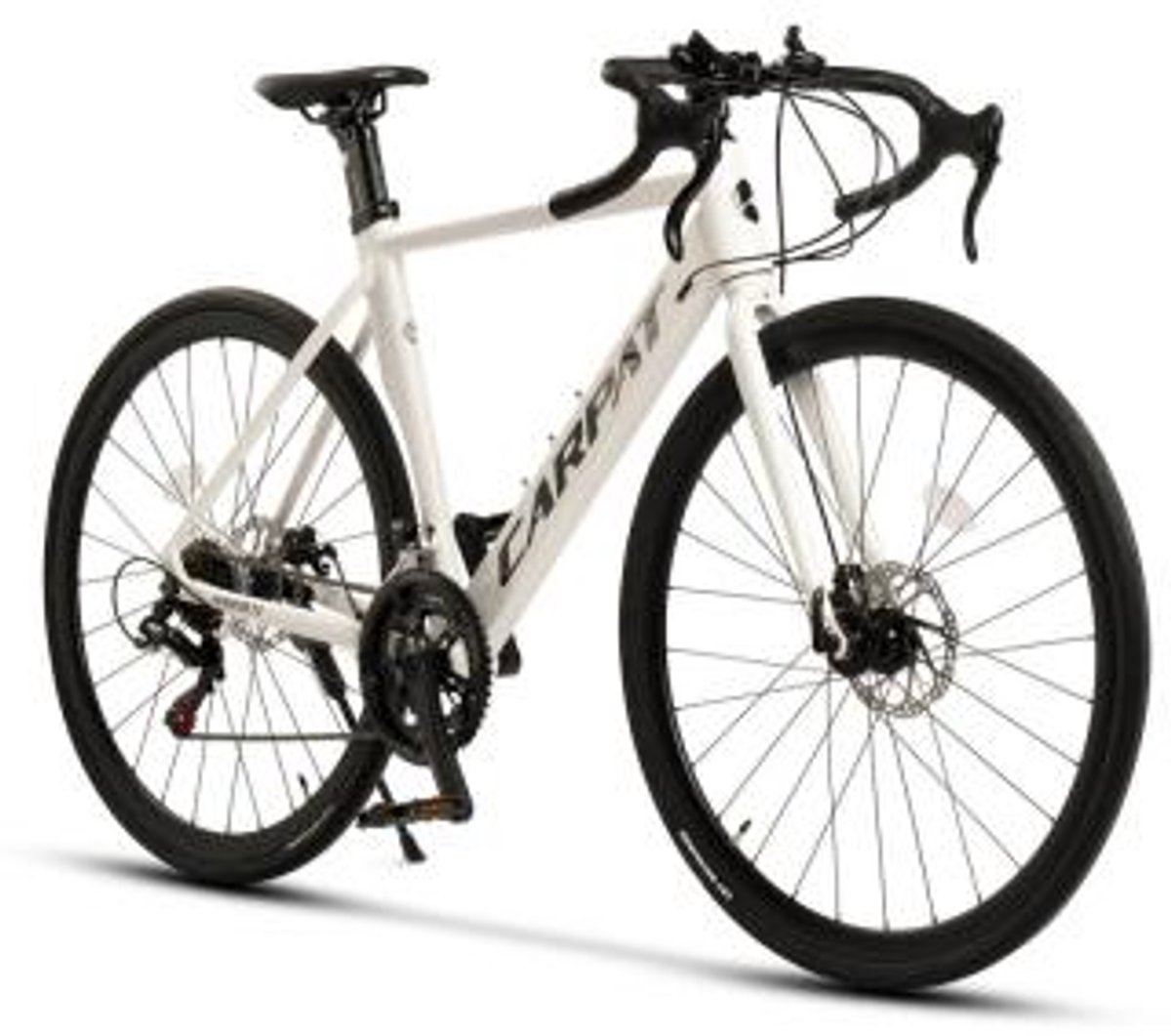 racefiets stadsfiets outdoorfiets aluminium frame shimano versnellingen 2x7 dubbele schijfremmen ge ntegreerde kabel afneembaar voorwiel gebogen stuur