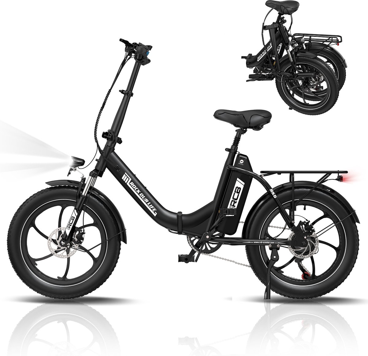 RCB RK6 Opvouwbare Elektrische Fiets – Robuuste Fatbike 20 Inch, 250W, 561.6Wh, 7 Versnellingen, Dubbele Schijfremmen, IP54 Waterbestendig, 25 km/h, Met Bagagedrager, Zwart Fiets (elektrisch) kopen online