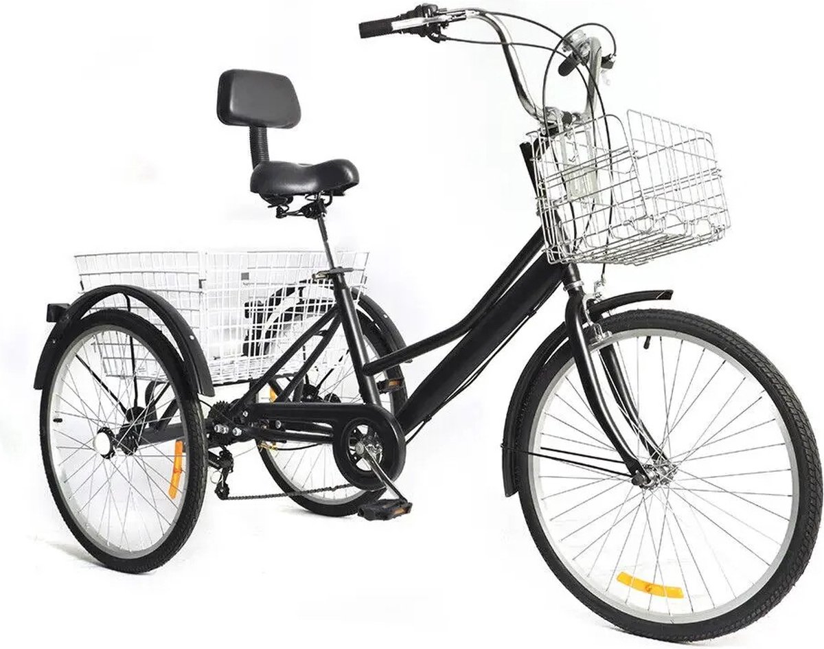 seastone 24 inch driewieler voor volwassenen 3 wiel 7 speed fiets fiets met winkelmand voorframe opbergrek zwart