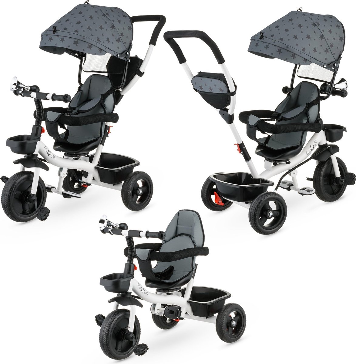Stars Driewieler Kinderfiets 3-in-1 - Fiets, Bolderwagen, Kinderwagen - Draaibare Zitting - tot 25 kg - Opvouwbare Luifel - Veiligheidsgordel Kinderfiets kopen online