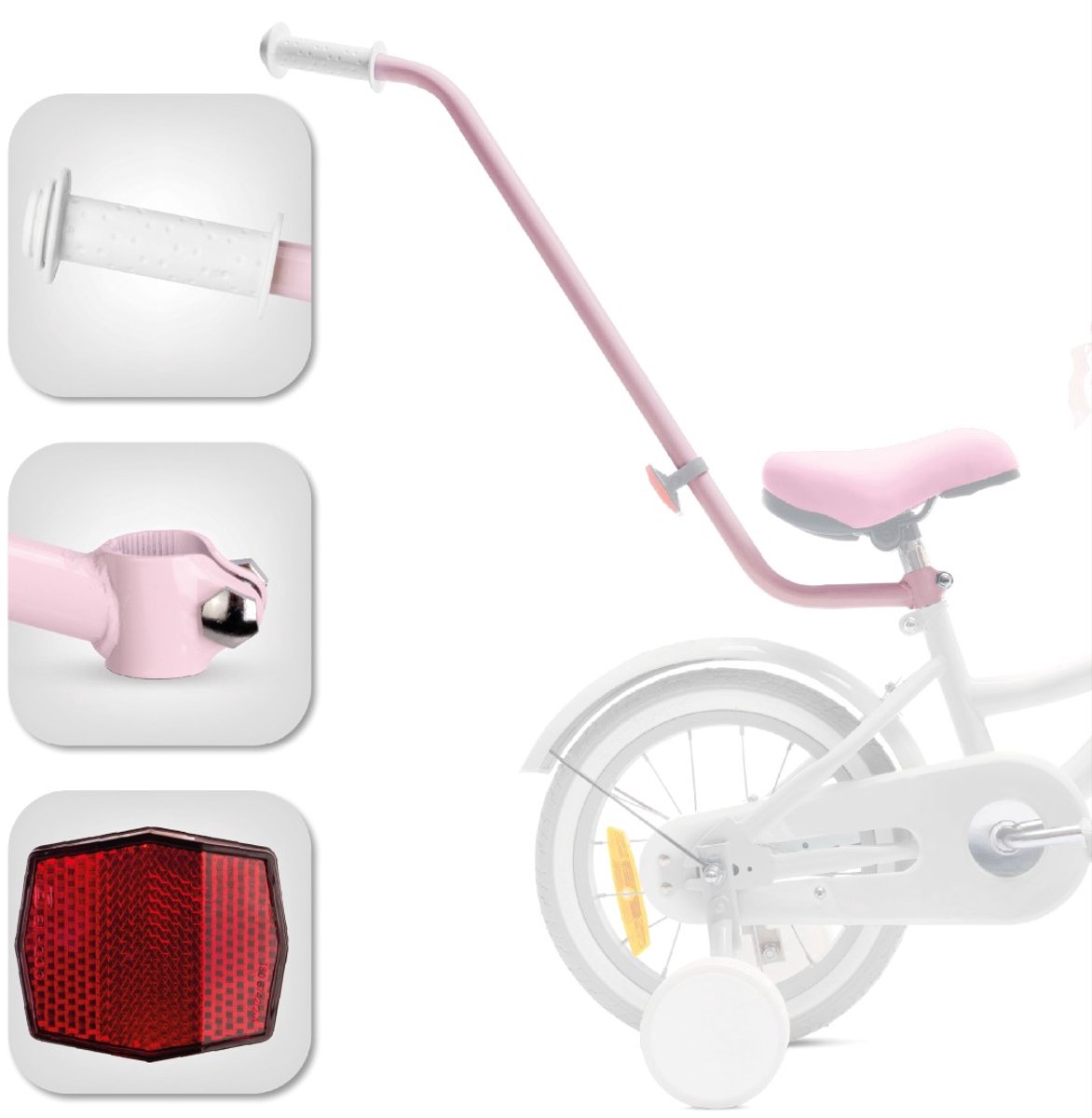 Sun Baby Duwstang voor kinderfiets - Roze, met reflector, verstelbare fiets leerhulp accesoires fietsenleerhulp steunstang fietsstang Kinderfiets kopen online