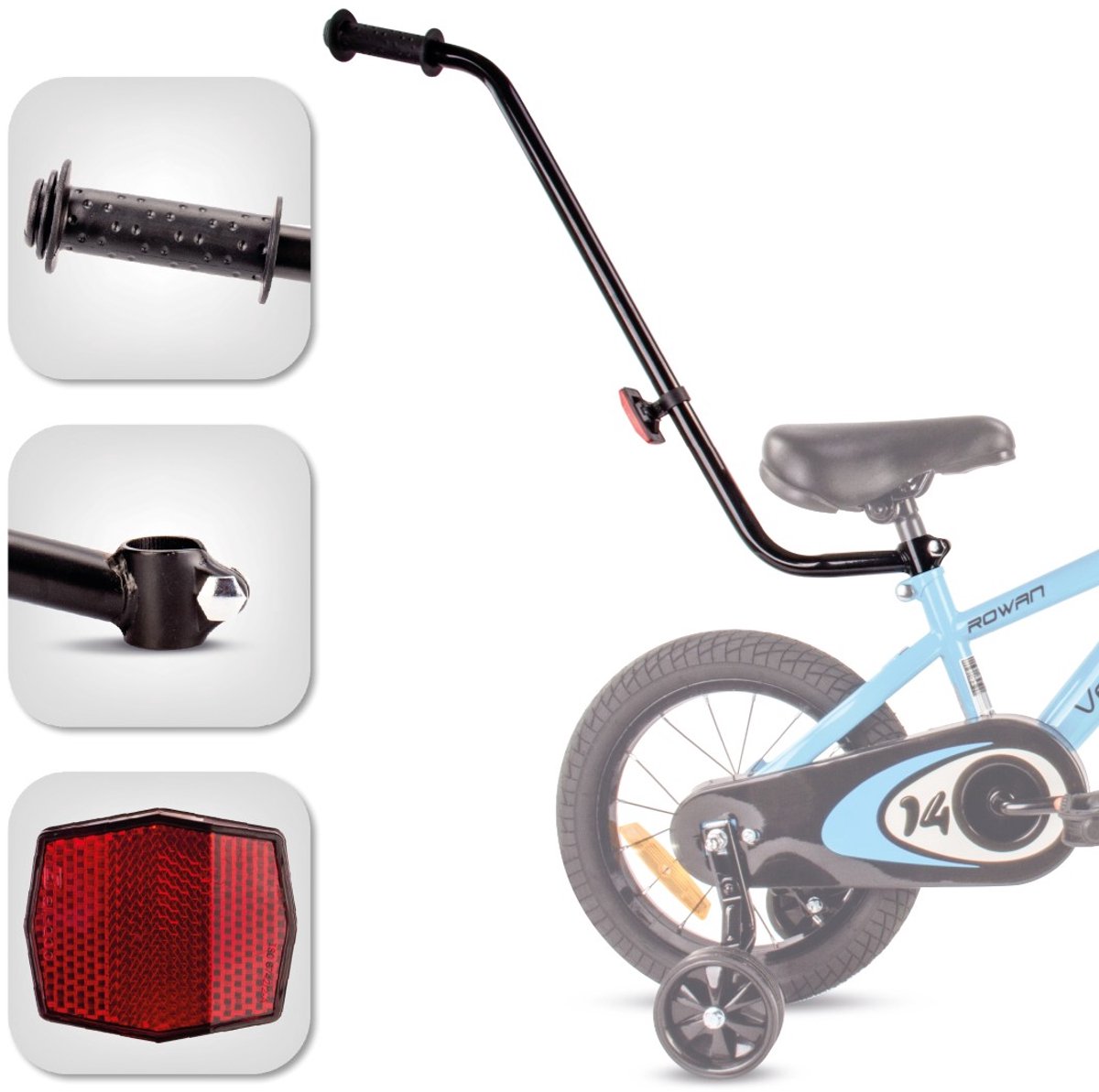 Sun Baby Duwstang voor kinderfiets - Zwart, met reflector, verstelbare fiets leerhulp accesoires fietsenleerhulp steunstang fietsstang Kinderfiets kopen online