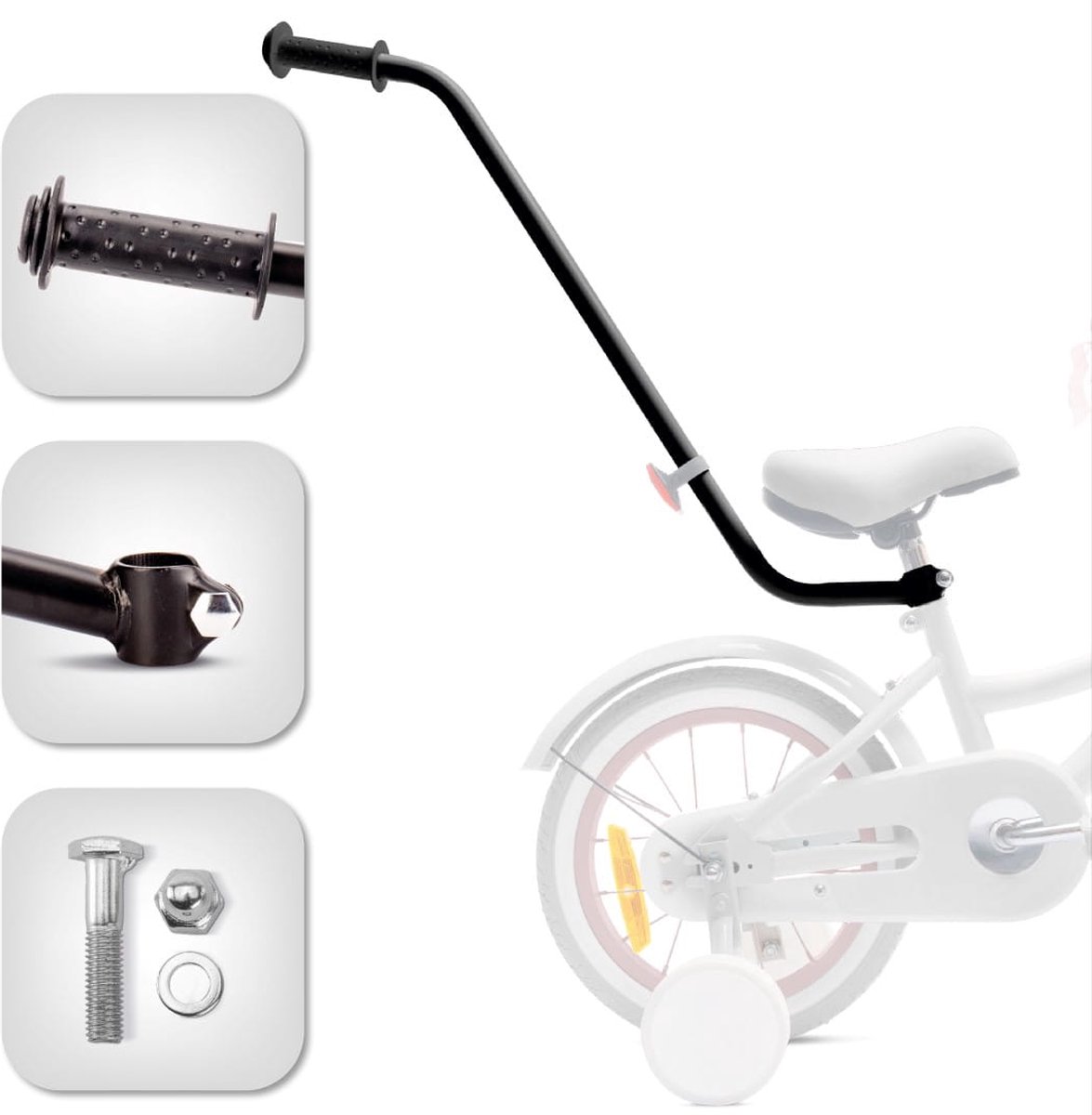 Sun Baby Duwstang voor kinderfiets - Zwart, verstelbare fiets leerhulp accesoires fietsenleerhulp steunstang fietsstang Kinderfiets kopen online