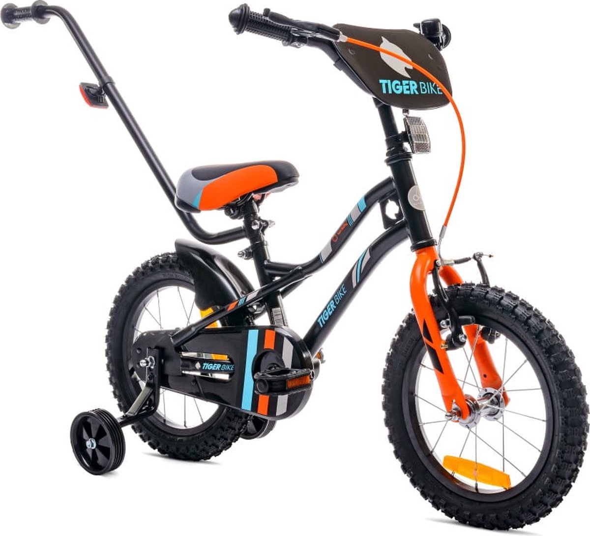 Tiger Bike Kinderfiets voor jongens 14 inch Oranje, leeftijd 3 tot 5 jaar, met zijwieltjes, duwstang, handrem Kinderfiets kopen online