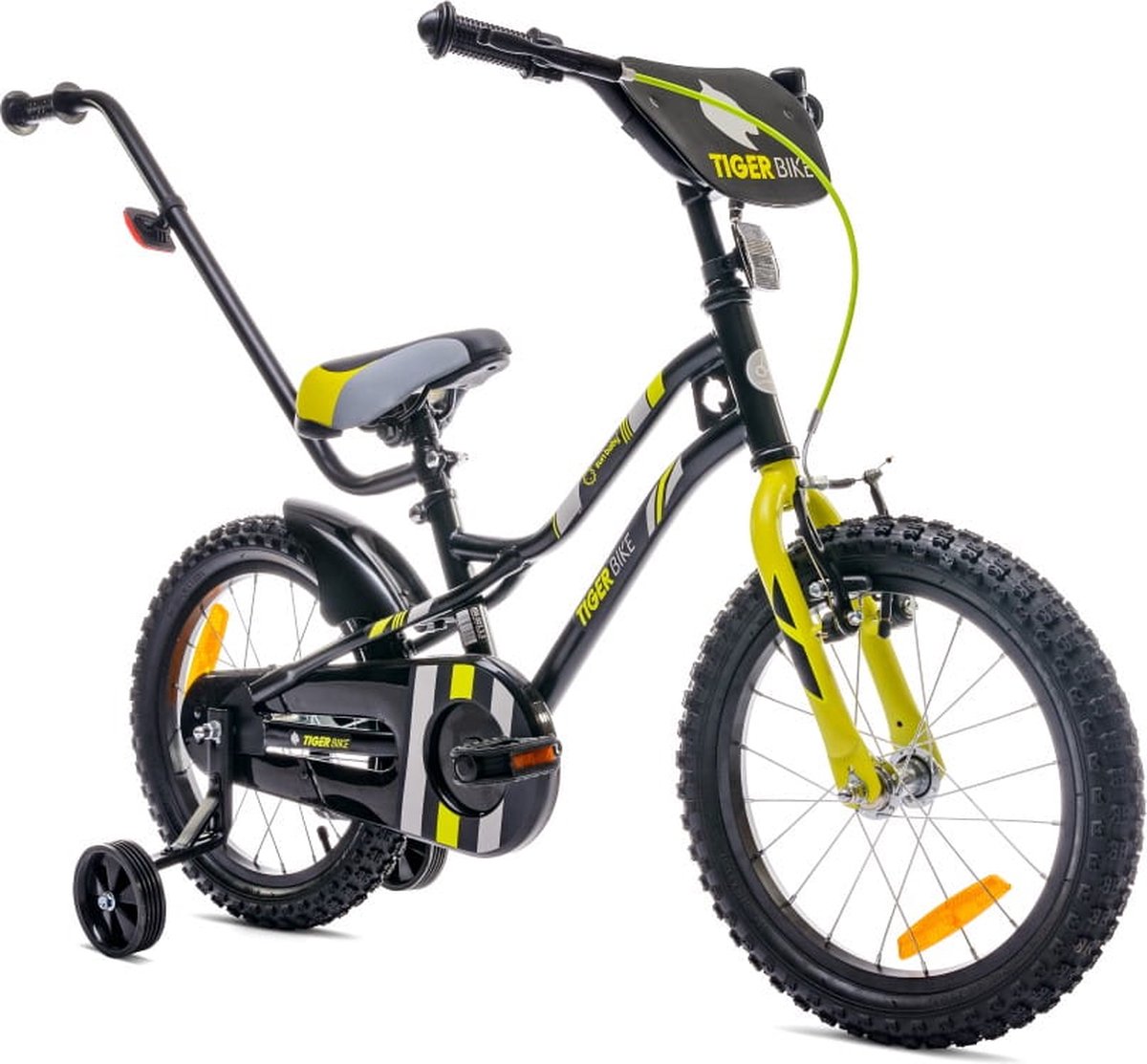 Tiger Bike Kinderfiets voor jongens 16 inch Groen, leeftijd 4 tot 6 jaar, met zijwieltjes, duwstang, handrem Kinderfiets kopen online