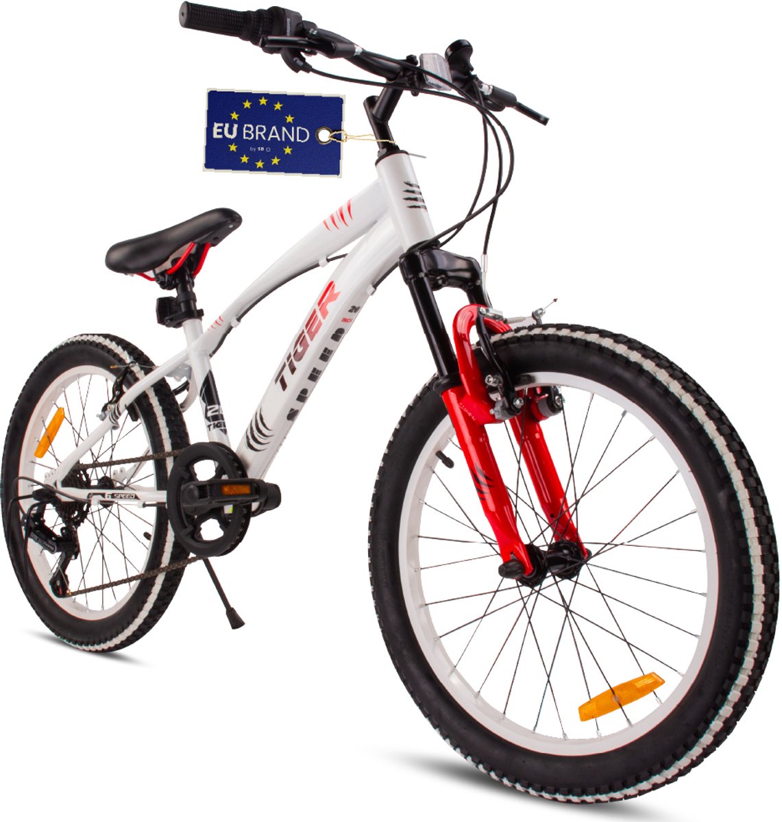 Tiger Bike Kinderfiets voor jongens van 6 tot 10 jaar, 20 inch Wit Rood, wielmaat te kiezen uit 6 versnellingen Shimano, in hoogte verstelbaar Kinderfiets kopen online