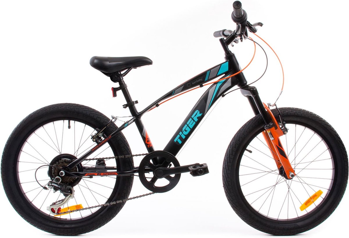 Tiger Bike Kinderfiets voor jongens van 6 tot 10 jaar, 20 inch Zwart-Turkoois-Grijs-Oranje, wielmaat te kiezen uit 6 versnellingen Shimano Kinderfiets kopen online