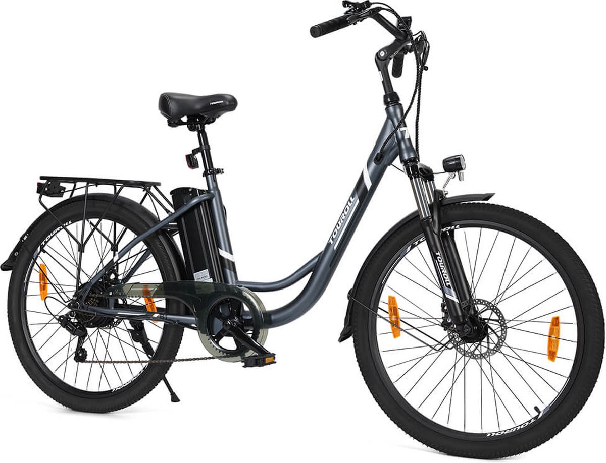 Touroll B1 Electric City Bike, 250W Motor, 45Nm Torque, 26"x1.95" Tire, 36V 15.6Ah Battery, 90km Max Range, 7-Speed Shimano Gear 5 Assist Levels 6km/h Walk Mode, Mechanical Shock Absorber IPX4 - Black Fiets (elektrisch) kopen online