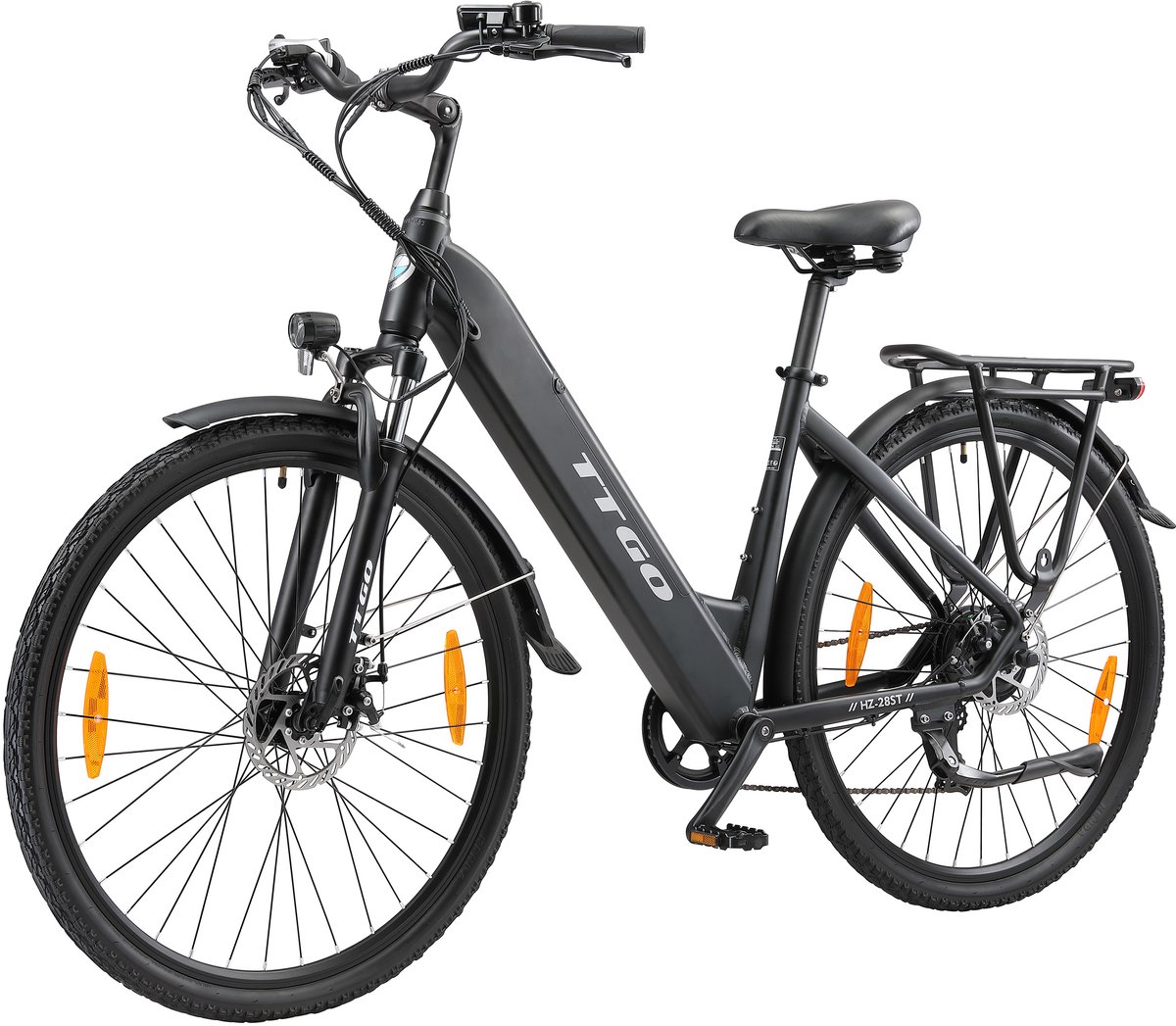 ttgo elektrofahrrad hz 28ts 28 inch met aluminium lage frame elektrische fiets met 720wh accu en shimano 7 speed versnellingssysteem stadsfiets met schijfremmen lcd display bagagedrager zwart