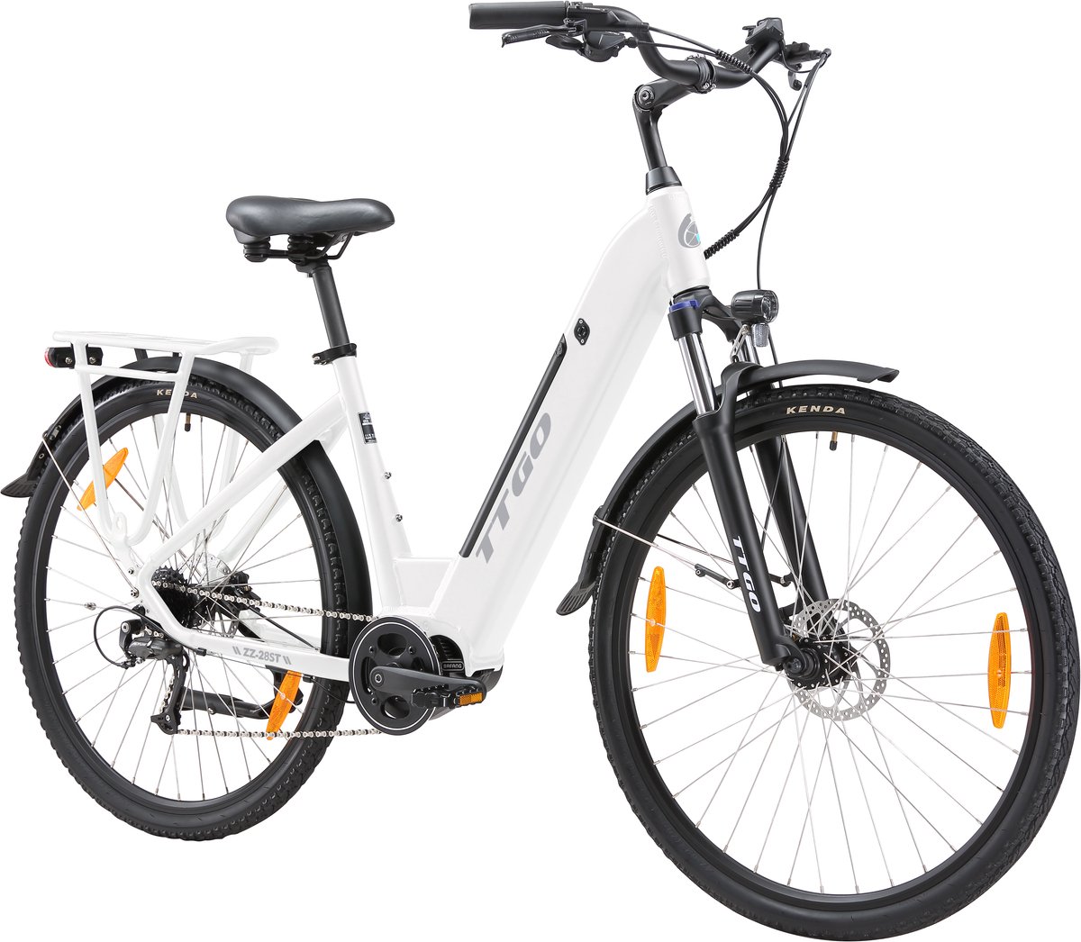 ttgo zz 28st e cityfiets alu laagframe met 250w middenmotor en bagagedrager shimano 9 speed versnelling schijfremmen elektrische fiets voor dames en heren wit