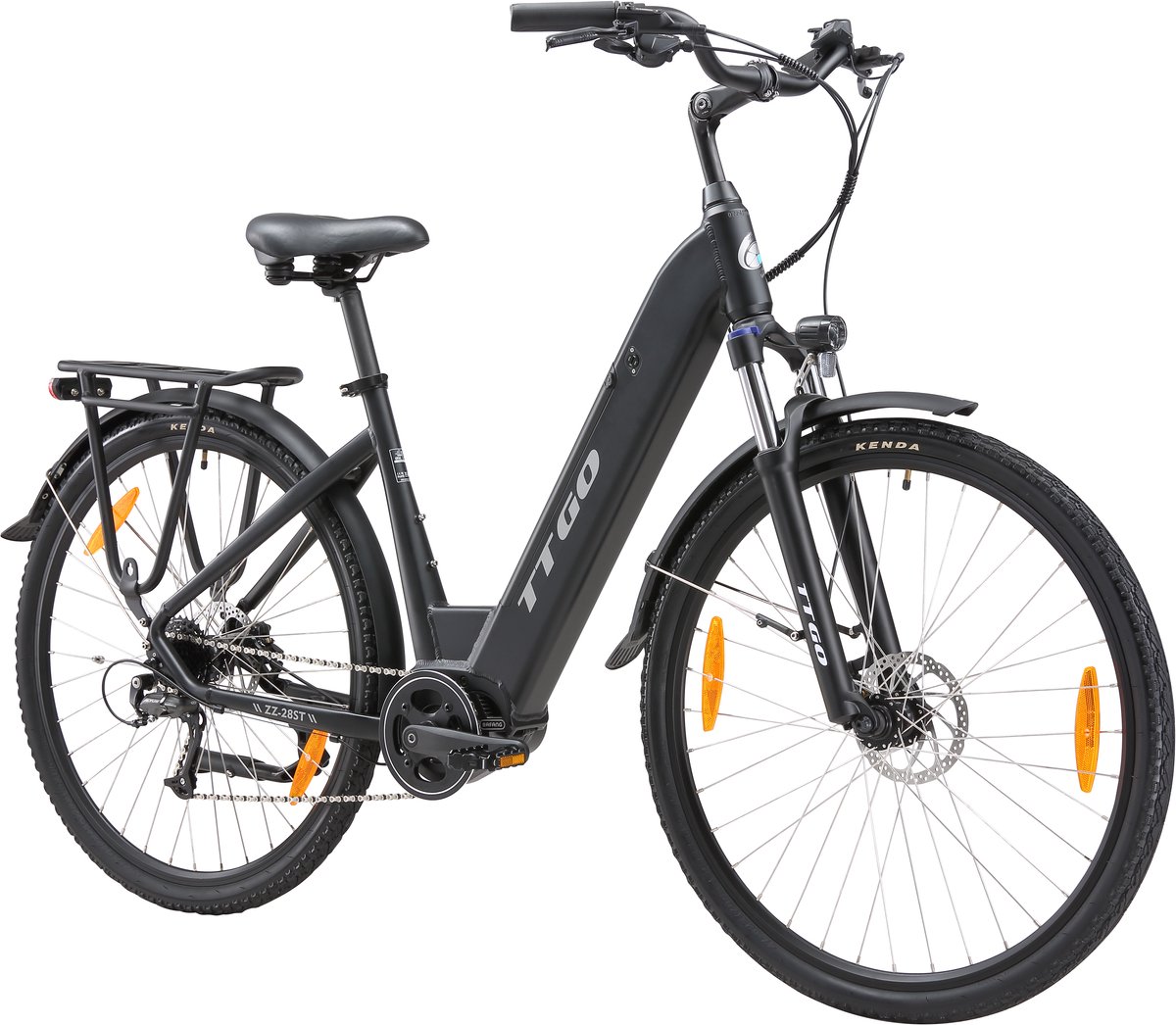 TTGO-ZZ-28ST-E-Cityfiets Alu-Laagframe met 250W Middenmotor en Bagagedrager-Shimano 9-speed Versnelling-Schijfremmen-Elektrische Fiets voor Dames en Heren-zwart Fiets (elektrisch) kopen online