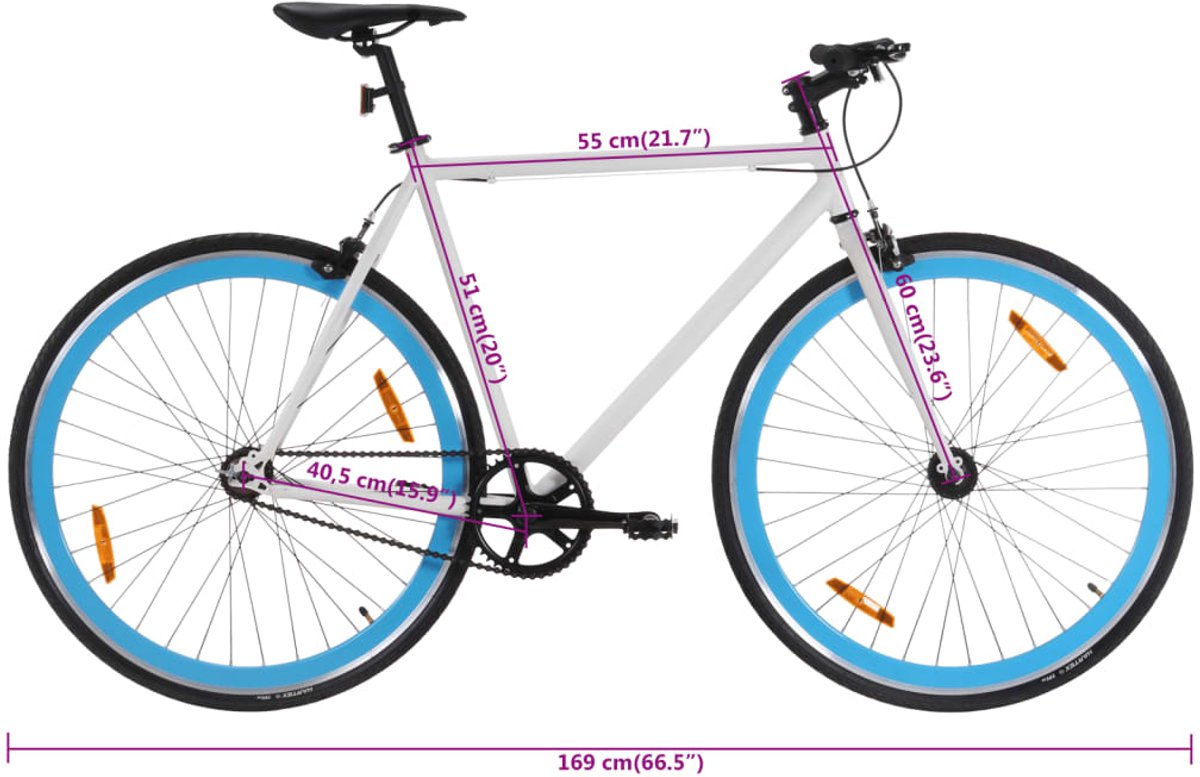 vidaxl fixed gear fiets fixed gear fietssen fiets stadsfiets fiets met vaste versnelling 700 c 51 cm wit en blauw