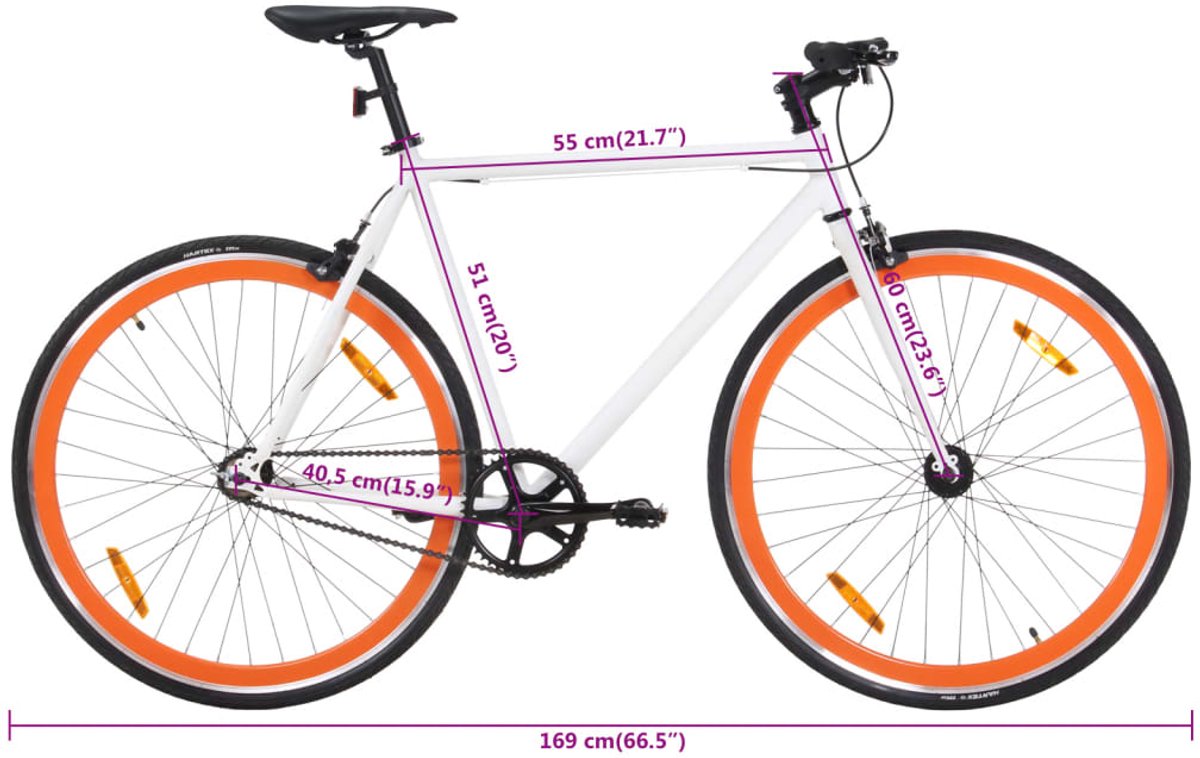 vidaxl fixed gear fiets fixed gear fietssen fiets stadsfiets fiets met vaste versnelling 700 c 51 cm wit en oranje