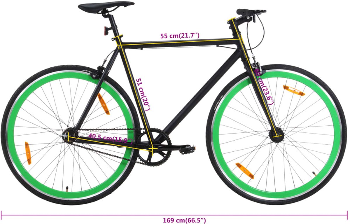 vidaxl fixed gear fiets fixed gear fietssen fiets stadsfiets fiets met vaste versnelling 700 c 51 cm zwart en groen
