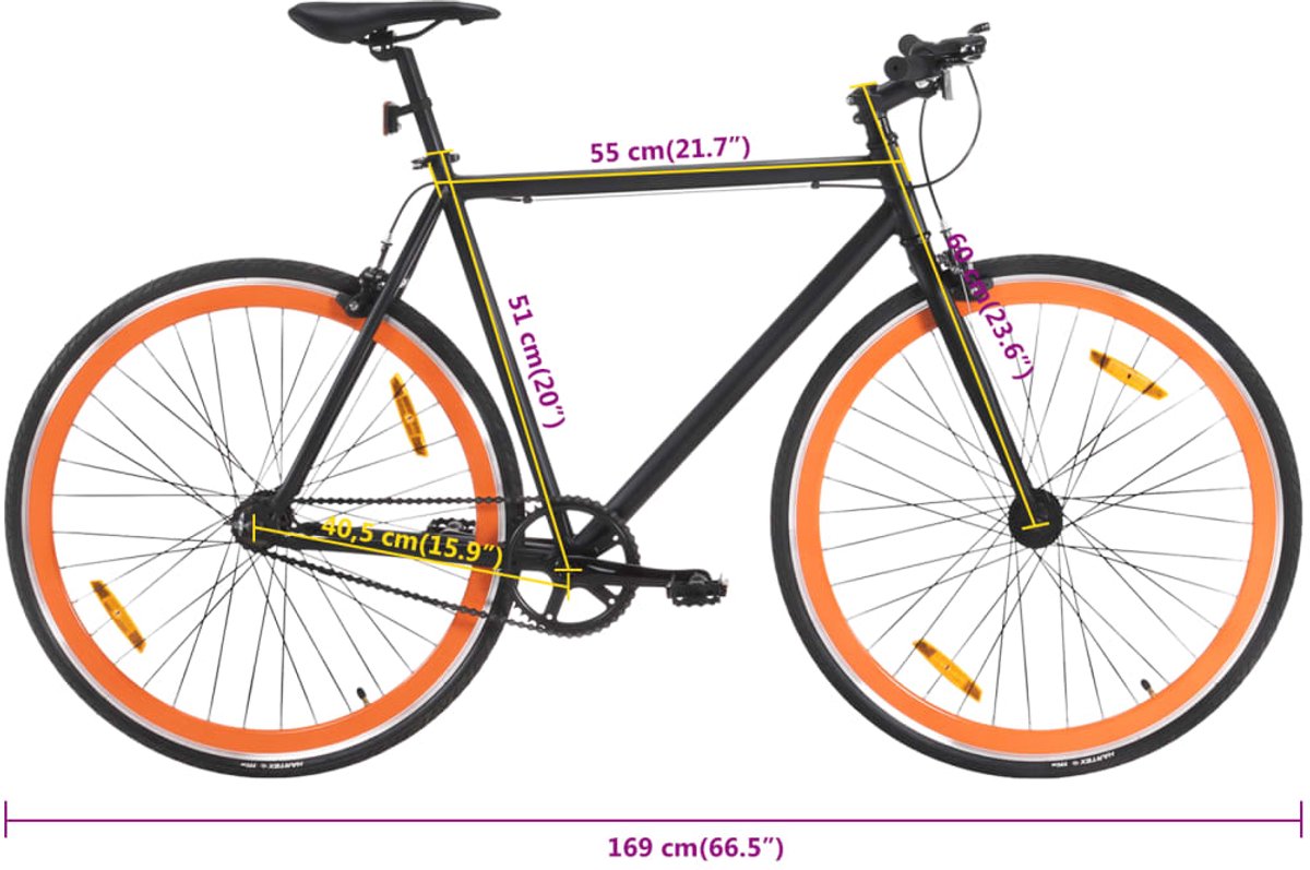vidaxl fixed gear fiets fixed gear fietssen fiets stadsfiets fiets met vaste versnelling 700 c 51 cm zwart en oranje
