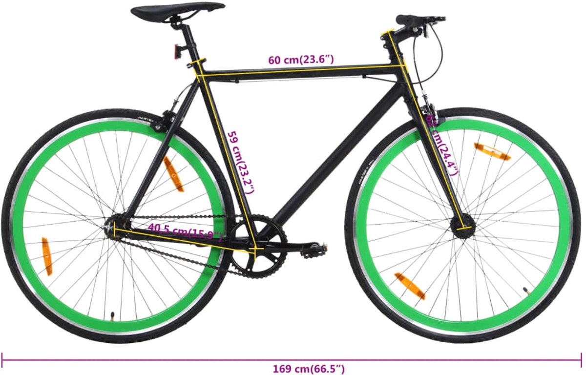 vidaxl fixed gear fiets fixed gear fietssen fiets stadsfiets fiets met vaste versnelling 700 c 59 cm zwart en groen