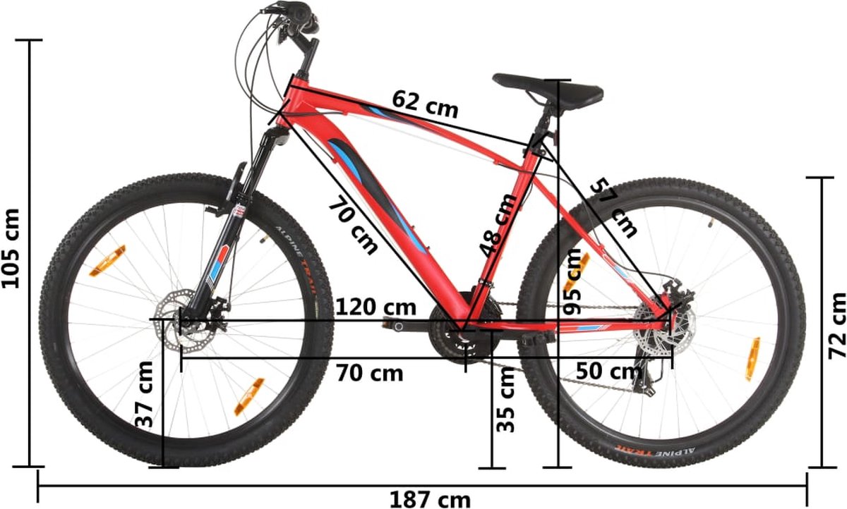 vidaxl mountainbike 21 versnellingen 29 inch wielen 48 cm frame rood