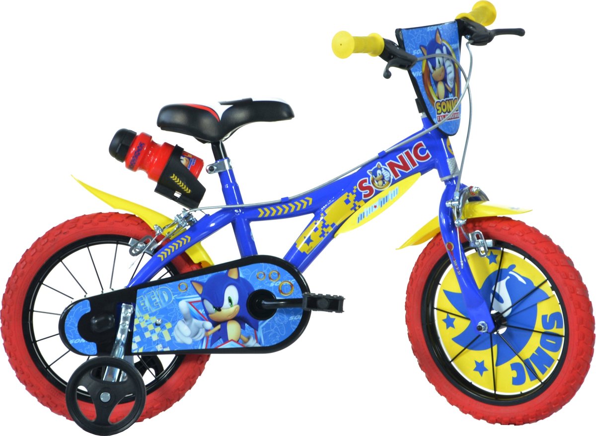 Dino Sonic - Kinderfiets 14 Inch - van 3-5 Jaar - met Zijwieltjes - Jongensfiets Blauw Kinderfiets kopen online