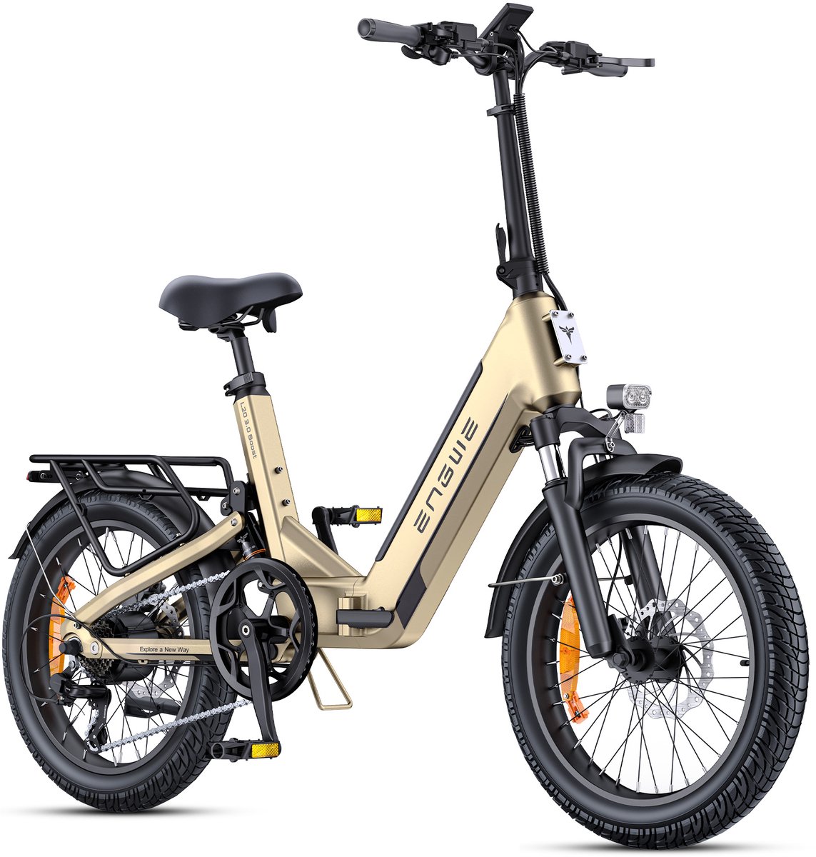 engwe l20 3 0 boost elektrische fiets actieradius 135km verwijderbare batterij 48v13 5ah motor 250w shimano 7 versnellingen hydraulische schijfremmen 20 inch commuter e bike fatbike goud