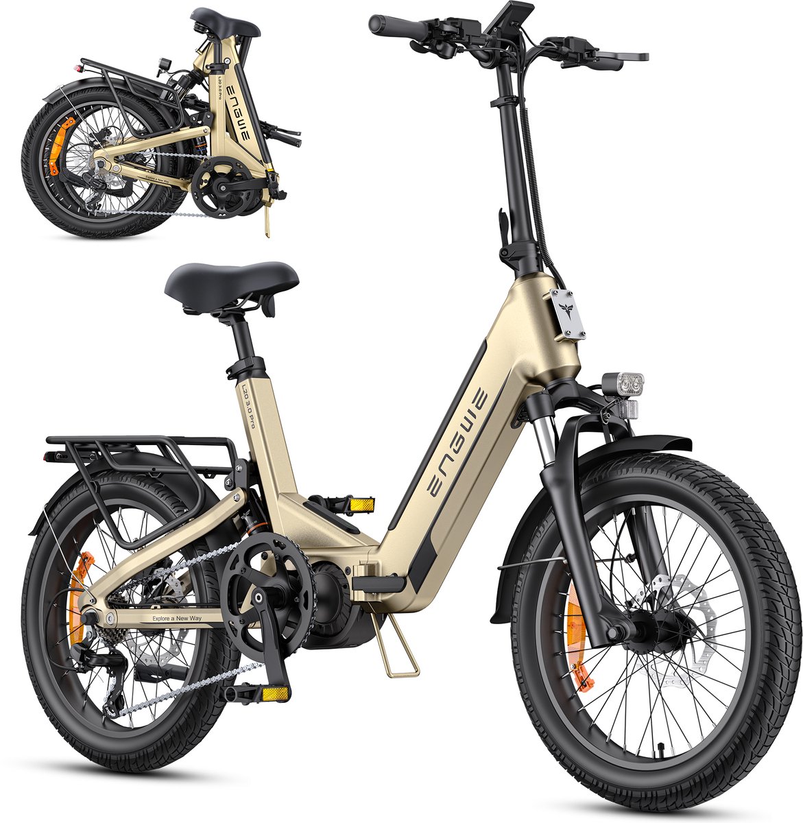 ENGWE L20 3.0 Pro Elektrische fiets - Actieradius 150km - Verwijderbare batterij 48V15Ah - Motor 250W - Shimano 7 versnellingen - Hydraulische schijfremmen - 20 Inch Commuter E-Bike - Fatbike - Goud Fiets (elektrisch) kopen online