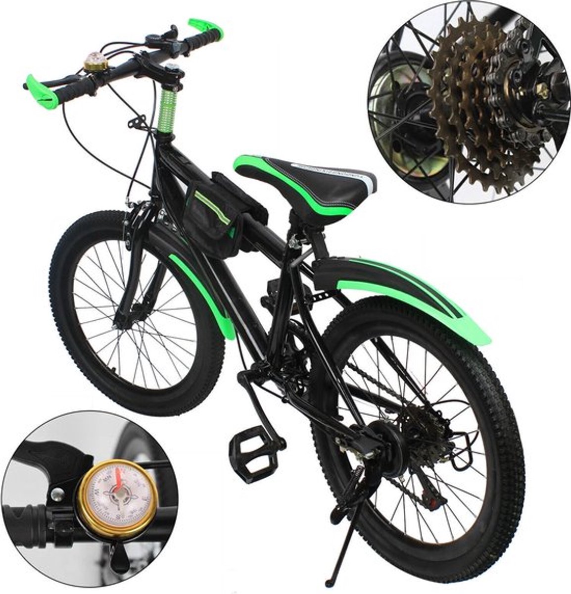 Gran VidaÂ® - Mountainbike - 20 inch - 7 Snelheden - Dubbele Schijfrem - Koolstofstaal - Zwart/Groen Fiets kopen online