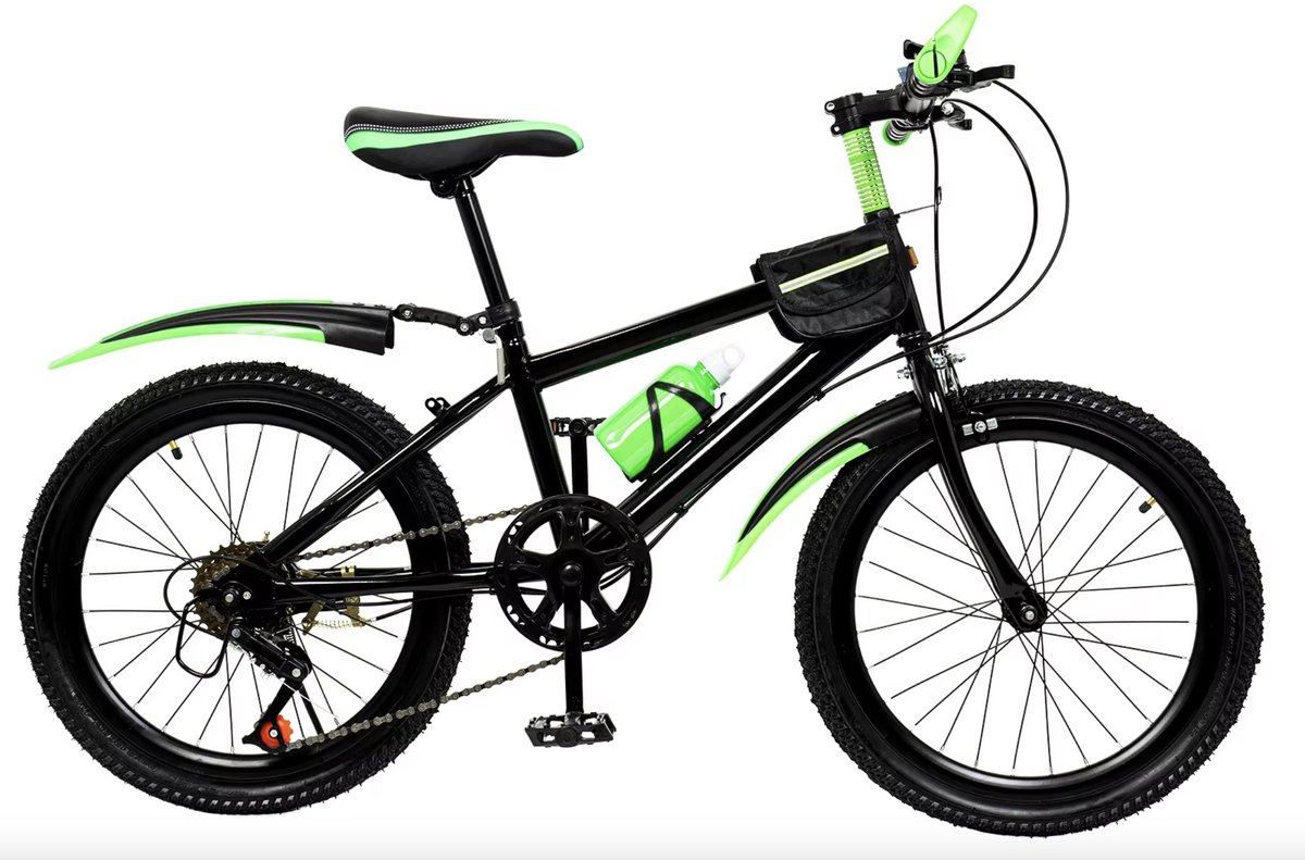 J&R Kinderfiets - 20" kinderfiets - Mountainbike - 20" mountainbike - Laag frame - 7 versnellingen - Zwart/groen Kinderfiets kopen online