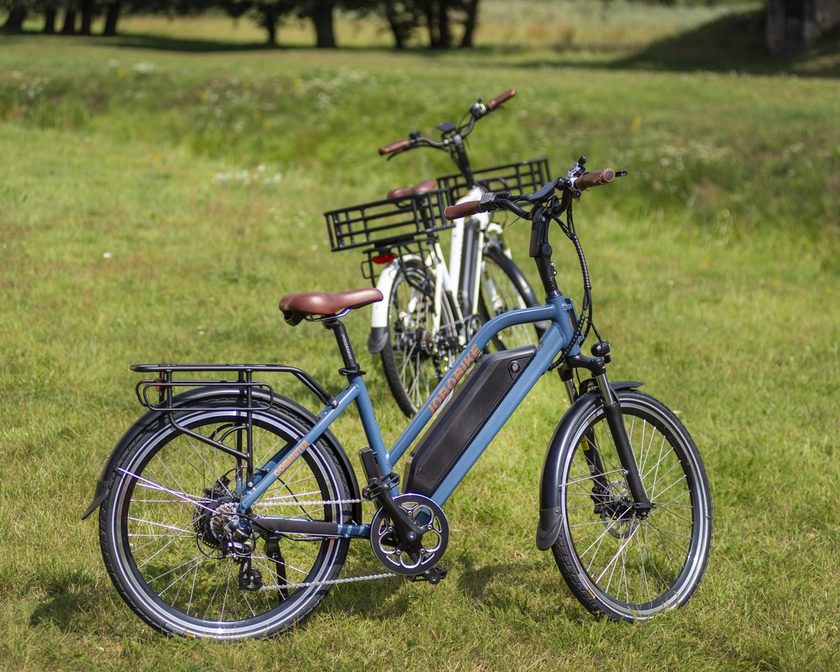 jobobike e bike commuter blue 26 inch step thru shimano 7 versnellingen 655wh accu