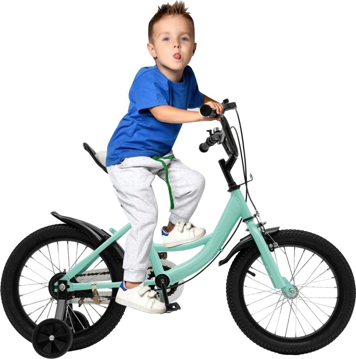 Kinderfiets - 16 Inch - Spelen - 5 tot 8 Jaar - Outdoor - Groen met Zwarte Accenten Kinderfiets kopen online