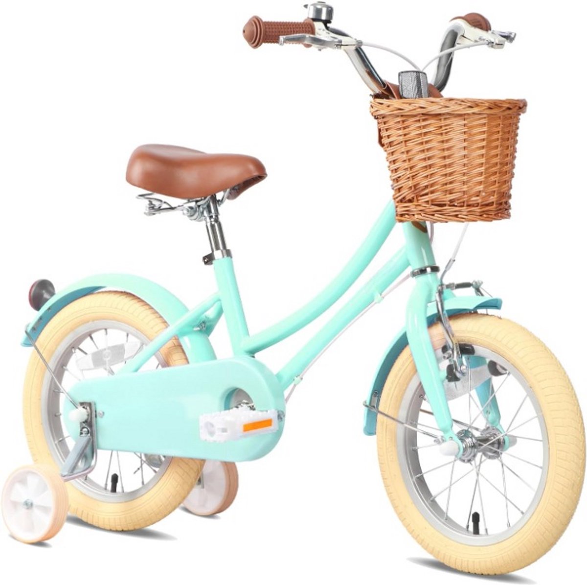 kinderfiets kinderfiets 12 inch meisjesfiets lichtgewicht met trainingswiel bel mandje voor kinderen zadelhoogte 47 55cm gelegeerd staal 78 x 46 5 x 19 5 cm muntgroen