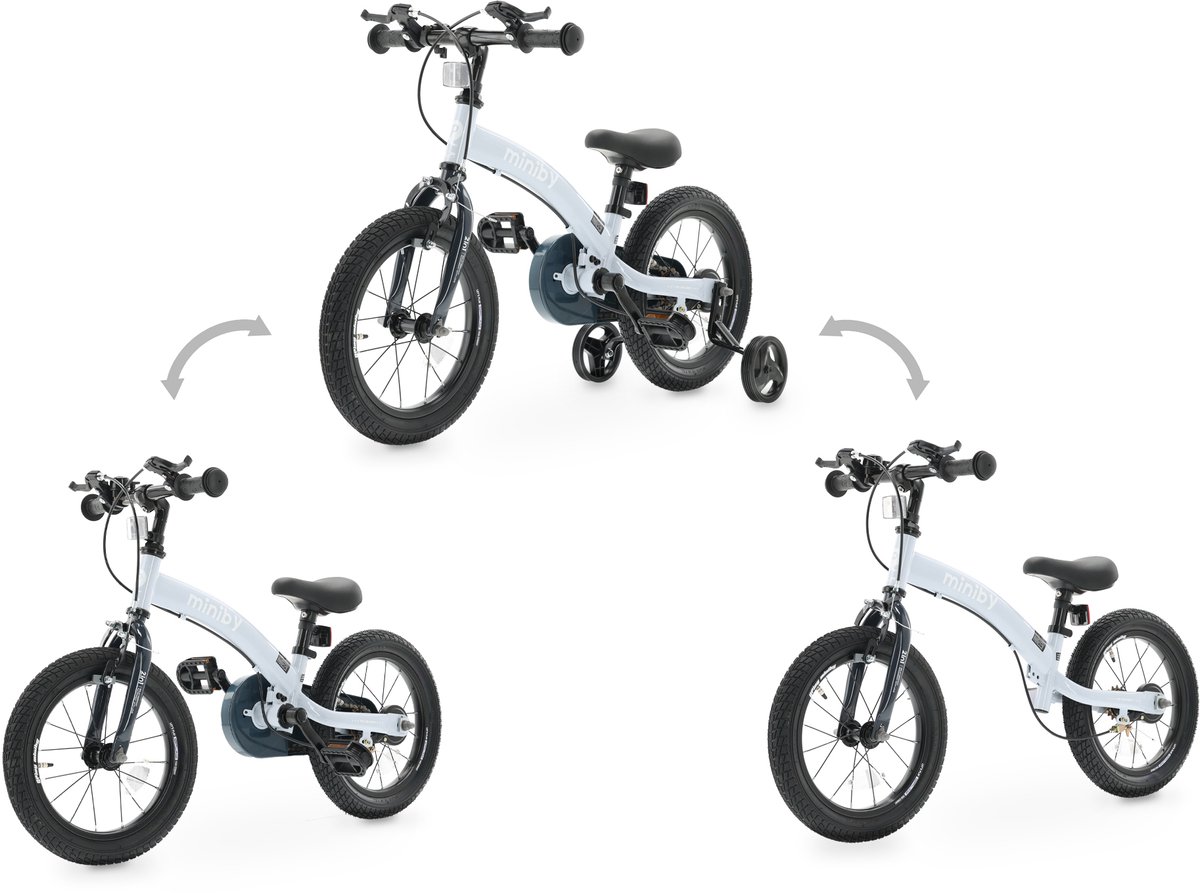 Qplay Miniby Kinderfiets 14 inch - 3 in 1 - loopfiets - Blauw Kinderfiets kopen online