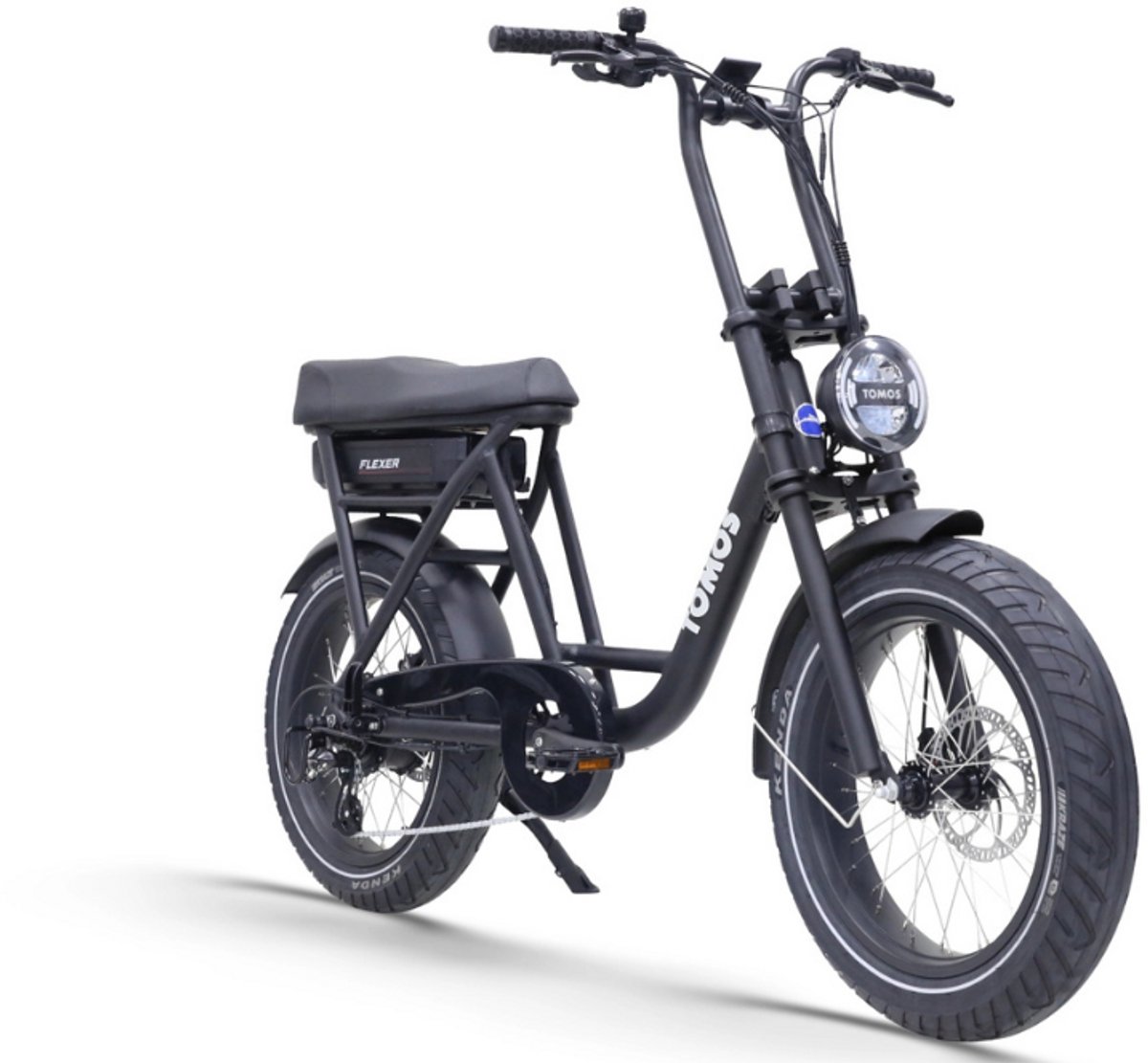 tomos flexer elektrische fatbike lage instap 20 inch 250w motor 7 versnellingen 100 km actieradius mechanische schijfremmen matt black