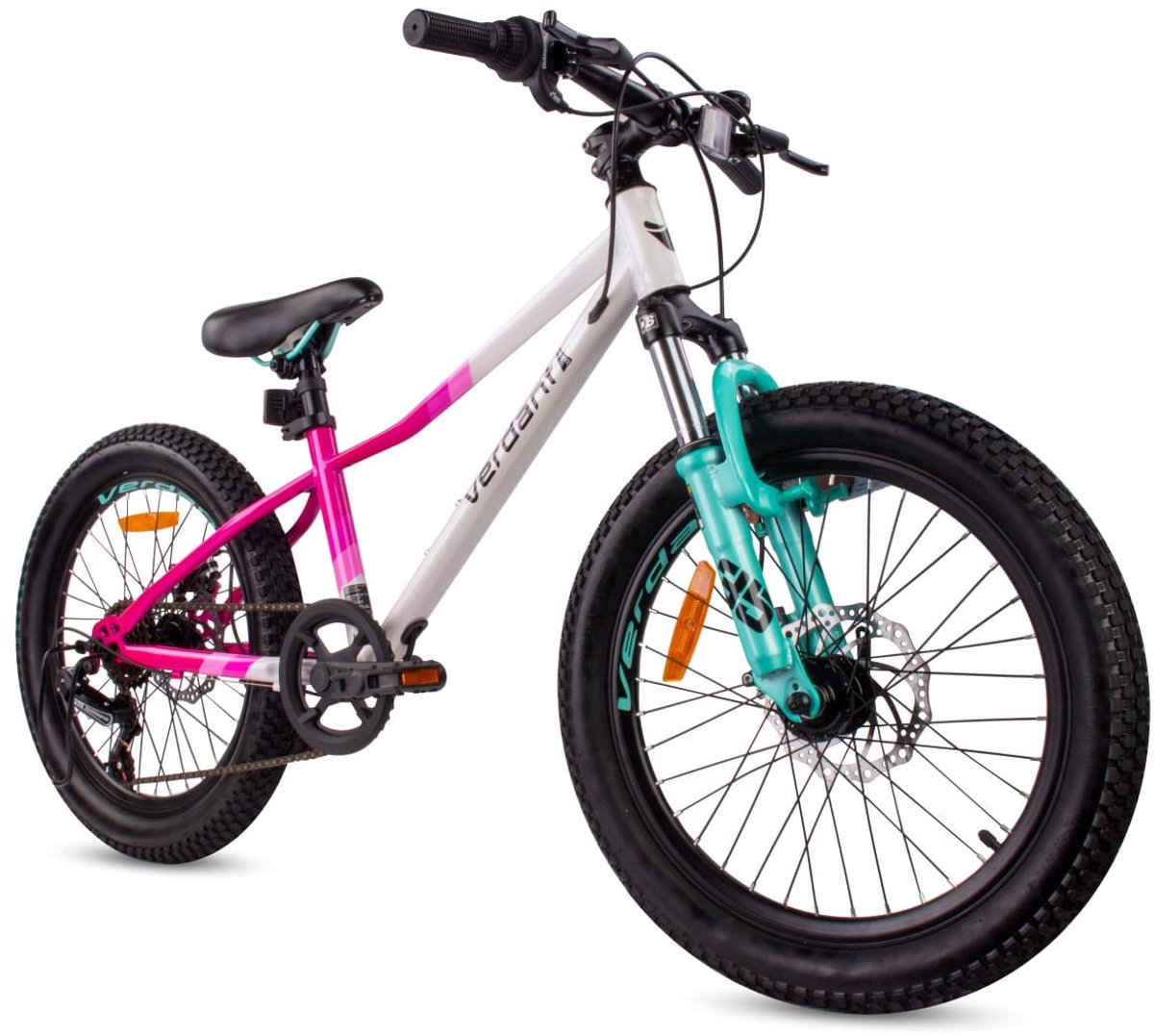 Verdant Bike Kinderfiets voor jongens 20 inch wielmaat te kiezen uit 6 versnellingen Shimano van 6 tot 10 jaar in hoogte verstelbaar (Wit Roze) Kinderfiets kopen online