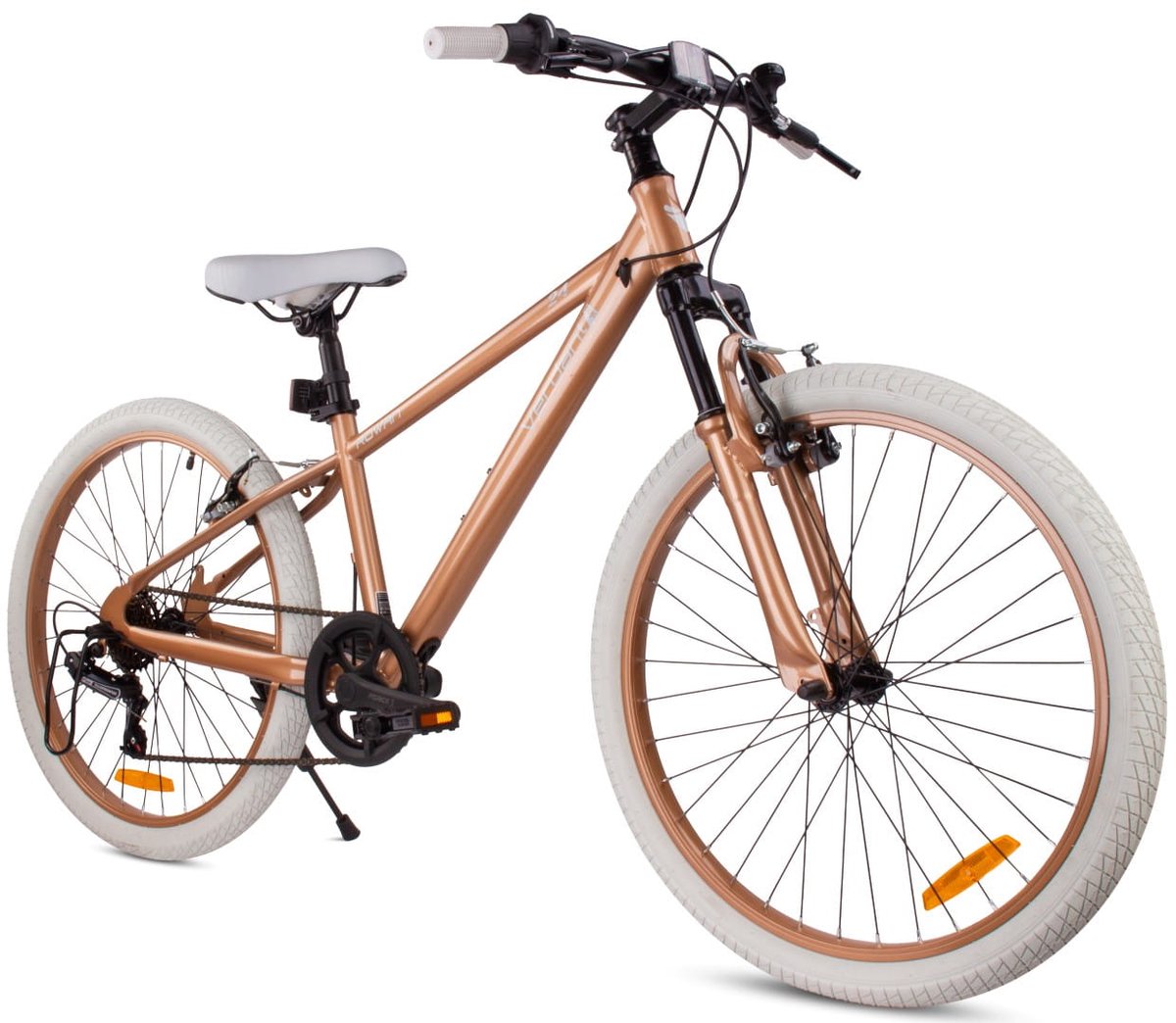verdant bike kinderfiets voor jongens 24 inch te kiezen uit 7 versnellingen shimano van 8 tot 12 jaar met v brakes schokdemper bel zijstandaard cappuccino