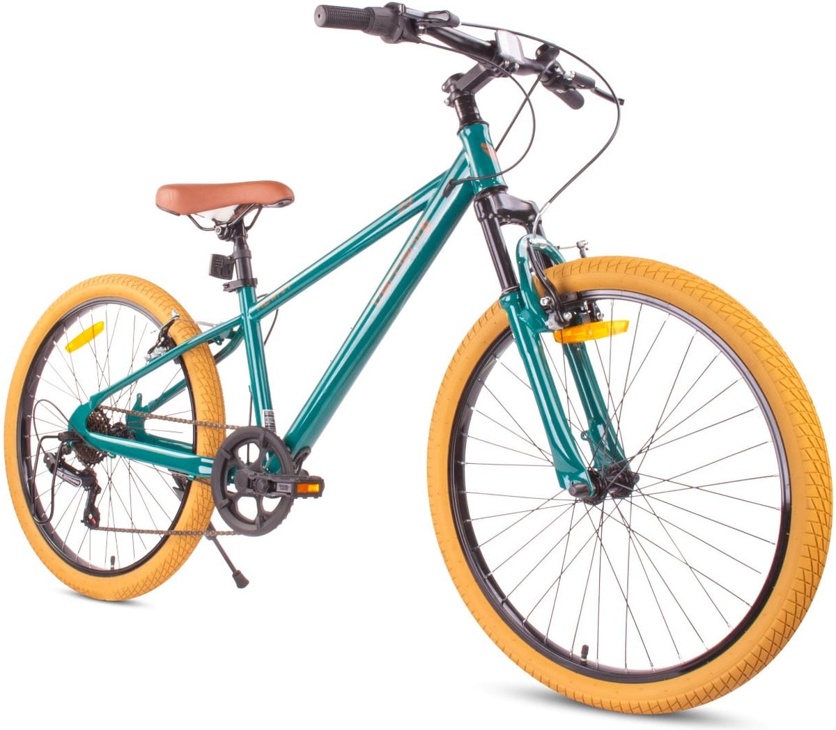 Verdant Bike Kinderfiets voor jongens 24 inch, te kiezen uit 7 versnellingen Shimano van 8 tot 12 jaar met V-brakes, schokdemper, bel, zijstandaard (Groen) Kinderfiets kopen online